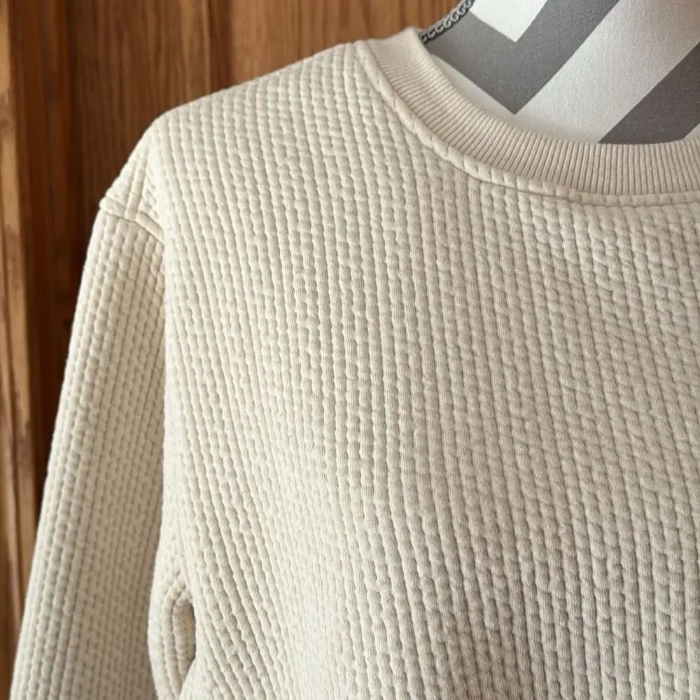 MONO B Tuck Under Crop Textured Crewneck Sweatshirt
